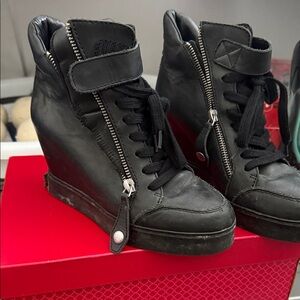 Ash Black Wedge Sneakers with Zipper Detail